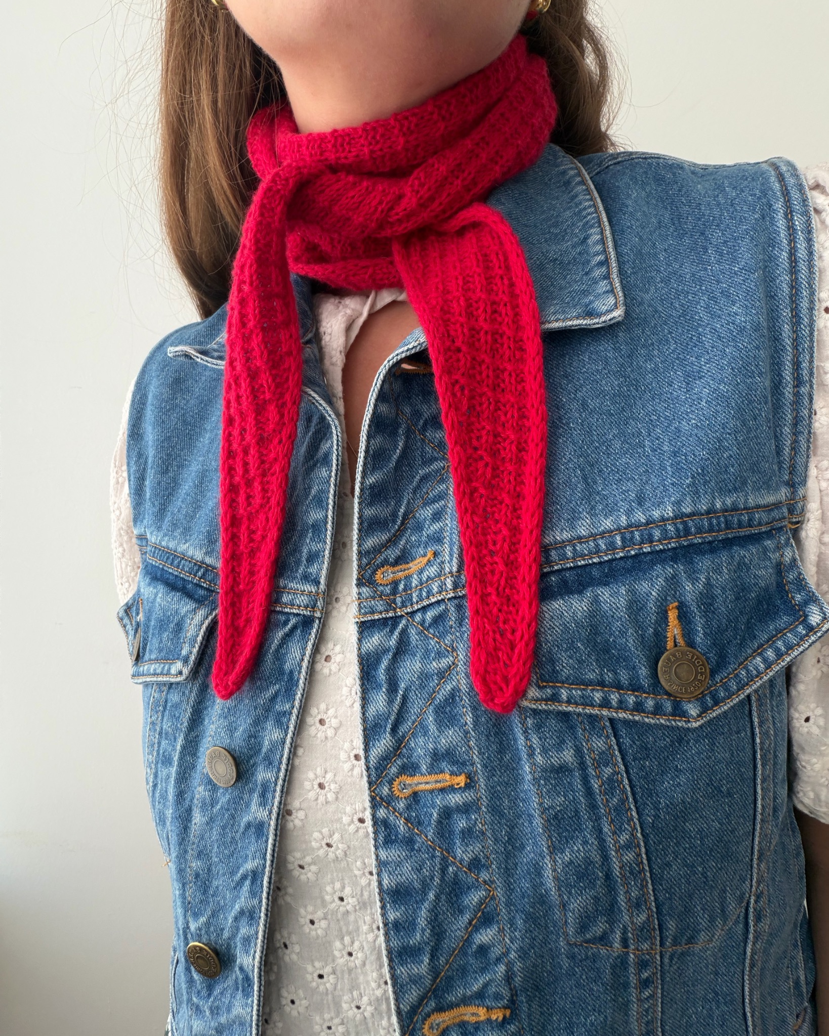 Red Amelle Scarf styled with denim